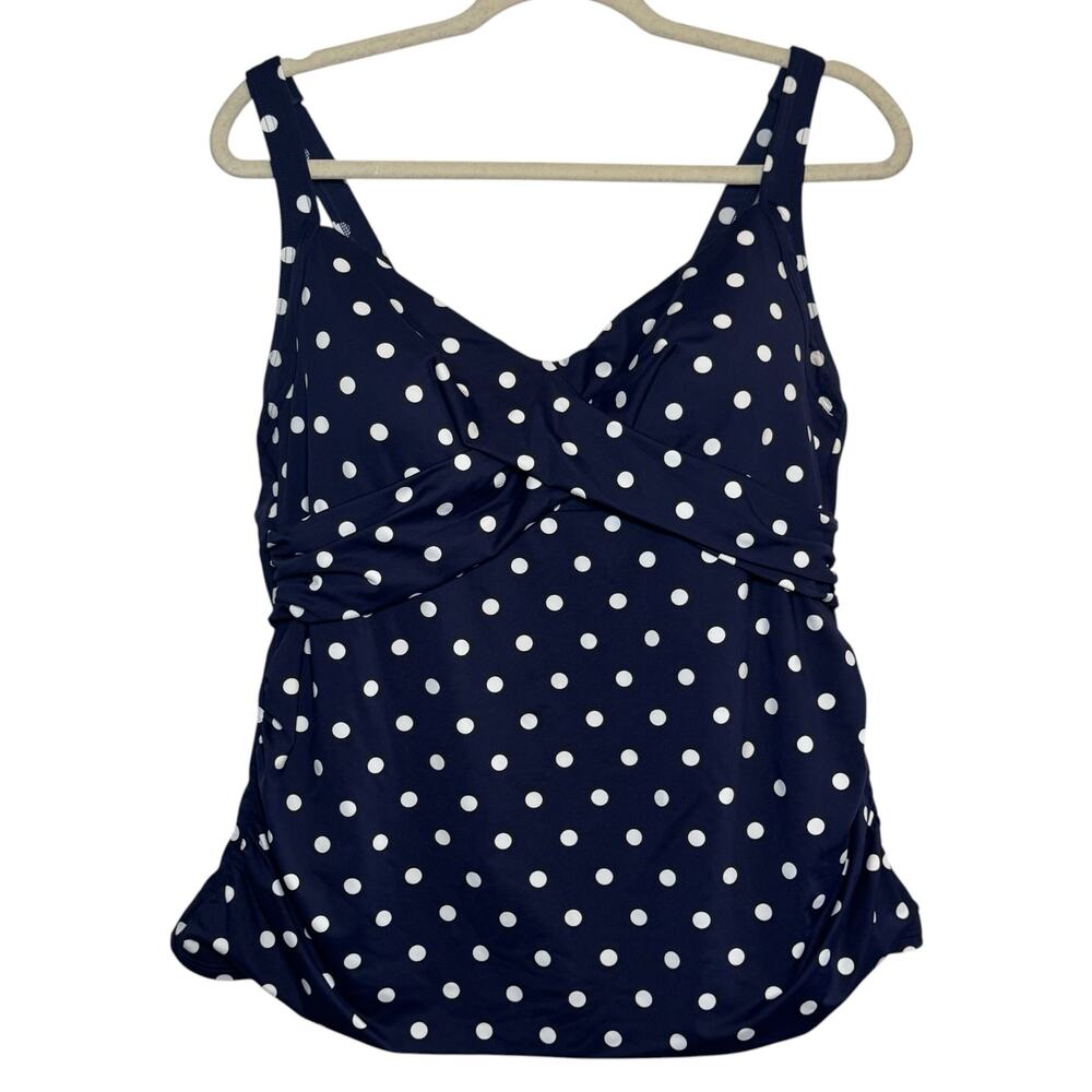 Lands' End Plus Size 16W Navy White Polka Dot Adjustable Strap Swimsuit Top